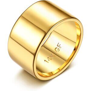 Women's 4K Gold Filled Ring Gold Band Thick Thin Pinky Thumb Ring 12mm